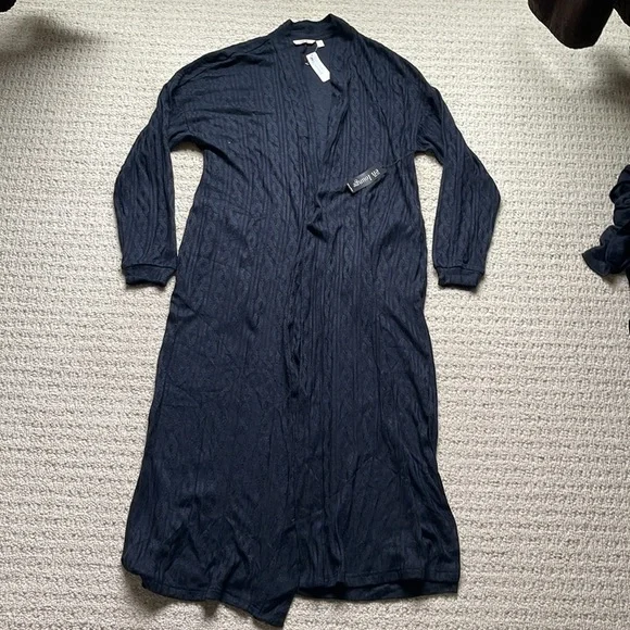 La Vie en Rose Lounge NWT Black Cable Knit Long Cardigan CHOOSE SIZE S or M NEW - Picture 3 of 11